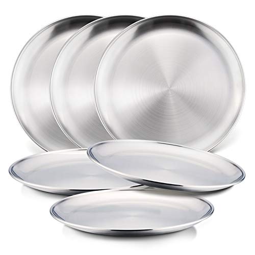 HaWare 6-Piece 18/8 Stainless Steel Plates, HaWare Metal 304 Dinner Dishes for Kids Toddlers Children, 8 Inch Feeding Serving