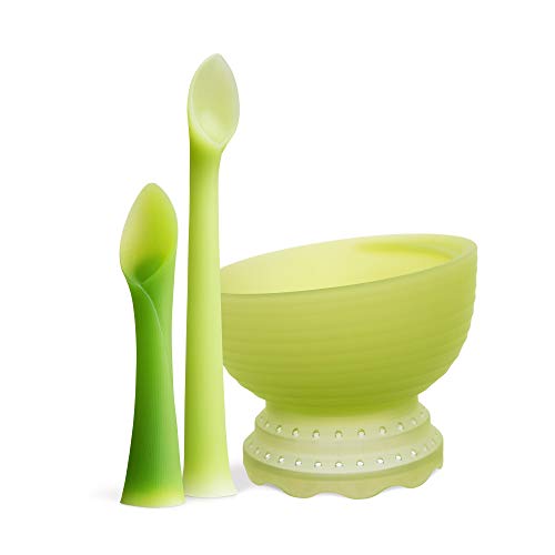 Olababy 3 Piece Parent Led and Baby Led Weaning First Feeding Set, Includes Training Spoon, Feeding Spoon and Steambowl
