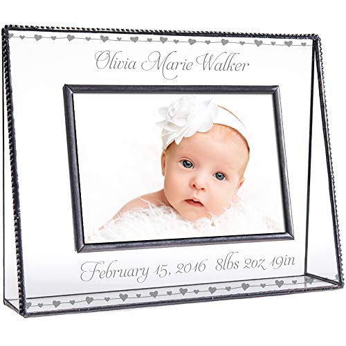 J Devlin Glass Art Baby Keepsake Frame Personalized Gift for New Mom and Dad 4x6 Photo Engraved Glass Nursery Picture Frames Pic 319-46H EP508