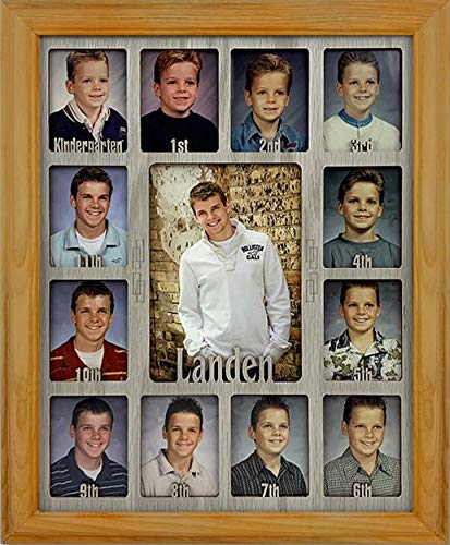 NORTHLAND FRAMES AND GIFTS, INC. Northland School-Years Picture Frame Personalized - Holds Twelve 2.5" x 3.5" School Photos and 5" x 7" Kindergarten to