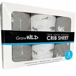 Grow Wild Crib Sheet 3 Pack | 100% Cotton, Jersey Soft Fitted | Grey Baby Crib Sheets for Boys | Woodland Nursery or Toddler