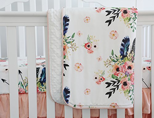 Sahaler Boho Floral Baby Minky Blanket Baby Crib Comforter Toddle Quilt 34x42inch (Feather Floral)