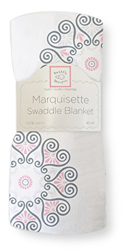 SwaddleDesigns Marquisette Swaddling Blanket, Premium Cotton Muslin, Pink Medallions