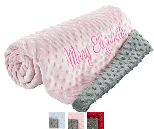 berry bebe Personalized Baby Blankets for Girls with Name, Plush and Cozy Minky Dot, Customized Baby Gifts, Pink Blanket for