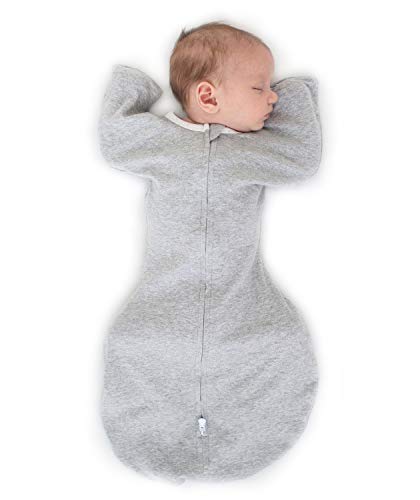 SwaddleDesigns Transitional Swaddle Sack with Arms Up Half-Length Sleeves and Mitten Cuffs, Heathered Gray, 0-3mo, 6-14 lbs