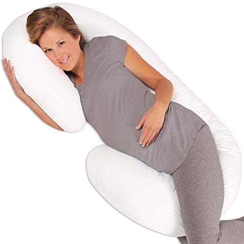 Leachco Snoogle Chic Supreme Pregnancy/Maternity Pillow with 100% Sateen Cotton Cover in Soothing White