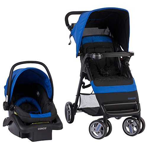 Cosco Simple Fold Travel System with Light and Comfy 22 Infant Car Seat, Sapphire