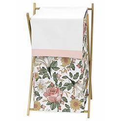 Sweet Jojo Designs Vintage Floral Boho Baby Kid Clothes Laundry Hamper - Blush Pink, Yellow, Green and White Shabby Chic Rose