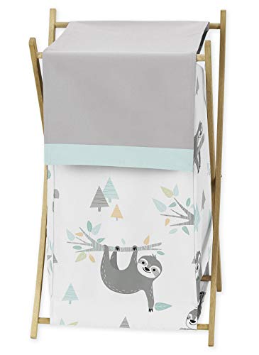 Sweet Jojo Designs Blue and Grey Jungle Sloth Leaf Baby Kid Clothes Laundry Hamper - Turquoise, Gray and Green Botanical