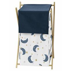 Sweet Jojo Designs Moon and Star Baby Kid Clothes Laundry Hamper - Navy Blue and Gold Watercolor Celestial Sky