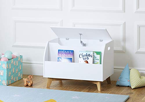UTEX Children Toy Box with Front Book Storage Area, Kids Toy Storage Bench, White