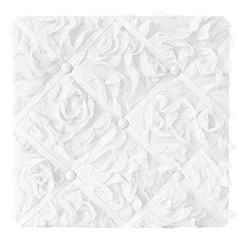 Sweet Jojo Designs White Floral Rose Fabric Memory Memo Photo Bulletin Board - Solid Flower Luxurious Elegant Princess