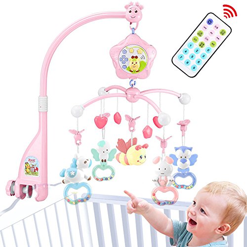 caterbee Baby Mobile for Crib with Music, Crib Mobile for Girls with Lights and Musical, Remote and Toys for Pack and