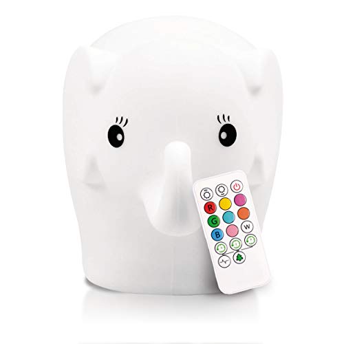 LumiPets LED Nursery Elephant Night Light for Kids LumiPets Cute Animal Silicone Baby Night Light with Touch Sensor - Portable and
