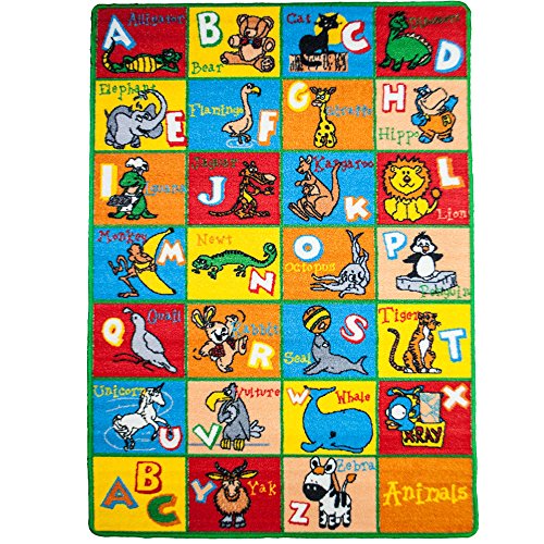 Mybecca Kids Rug Alphabet Animals Area Rug 8' x 11' Non Slip Gel Backing Size approximate: 7' feet 10" inch by 11' ft 3" in