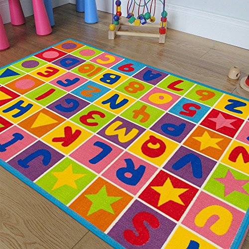 Champion Rugs Kids / Baby Room / Daycare / Classroom / Playroom Area Rug Letters Numbers Fun Educational Shapes Non-Slip Back Bright
