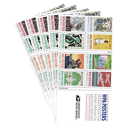 SG_B06XG1GZKH_US WPA Posters book of 20 Forever USPS Postage Stamp Work  Projects Administration (5 books of 20 stamps)