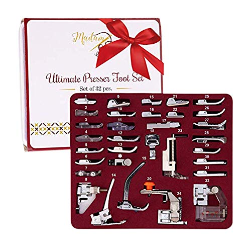 Madam Sew Presser Foot Set 32 PCS - The ONLY Sewing Machine Presser Foot  Kit with Manual, DVD and Deluxe Storage Case with