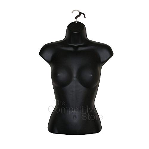 DisplayTown Mannequin Form Black Female Torso (Hard Plastic/Waist Long) with Hook for Hanging