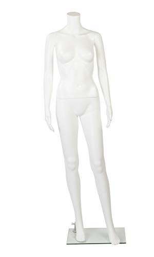 SSWBasics Female Headless White Plastic Mannequin with Straight Arms - with Base - 5'4"H