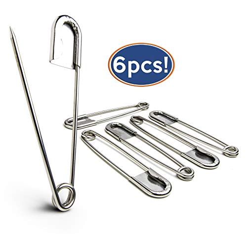 Bastex 6 Pack of 5 Inch Safety Pins. Extra Large Heavy Duty