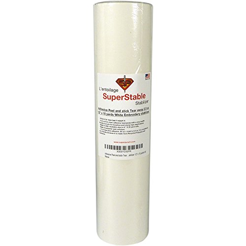 Superpunch Adhesive Peel and Stick Tear Away Stabilizer White 2.0 oz 12 inch x 10 Yard Roll. SuperStable Embroidery Stabilizer Backing