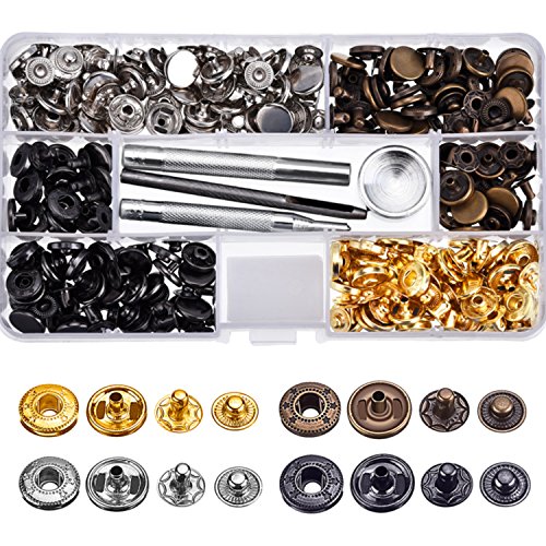 Hotop 80 Set Snap Fasteners Snaps Button Press Studs with 4 Pieces Fixing Tools, 12.5 mm in Diameter