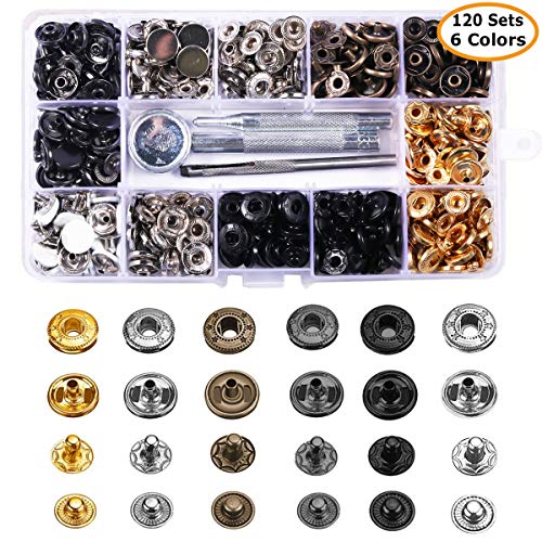 MSDADA 120 Sets Snap Fasteners Kit, MSDADA Metal Snaps Buttons Press Studs Tool with 4PCS Clothing Snaps Kit Fixing Tools,for