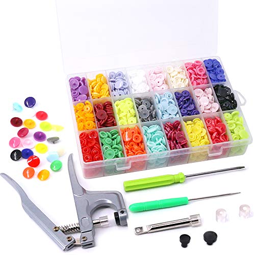 Swpeet Hight Quality 384Pcs 24 Colors Plastic T5 Snap Buttons with Snaps Pliers Set, Plastic Snaps Hand Tool Snaps Fastener Perfect
