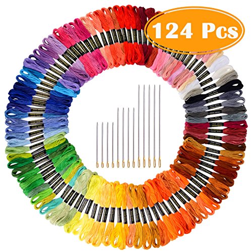 Paxcoo 124 Skeins Embroidery Floss Cross Stitch Thread with Needles