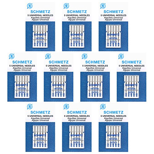 SCHMETZ 50 Schmetz Universal Sewing Machine Needles -Â  Assorted sizes - Box of 10 cards