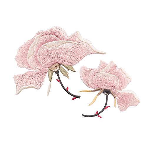 Zoopolr 2 Pack Delicate Embroidered Patches, Pink Flower Embroidery Patches, Iron On Patches, Flower Patches,Sew On Applique Patch,