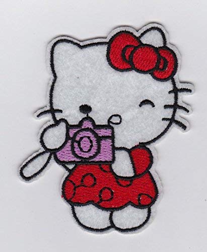 SANRIO RED HELLO KITTY with Camera Taking Picture- Iron on Patches/Sew On/Applique/Embroidered