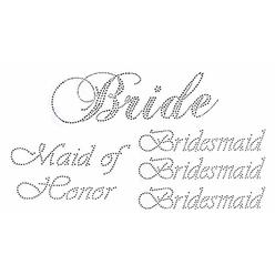 beads Lot of 5 Rhinestone Wedding Iron on Transfer (1 Bride) (1 Maid of Honor) (3 Bridesmaid)