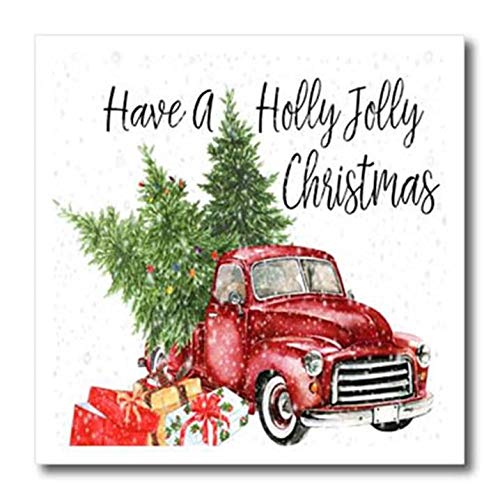 3dRose Have A Holly Jolly Red Truck with Christmas Trees Iron On Heat Transfer, 8"