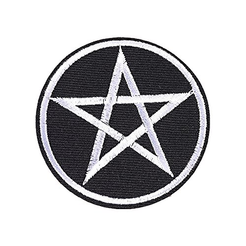 XUNHUI White Pentagram Star Embroidered Patch Iron-On Pentacle Wicca Symbol 5 Pieces