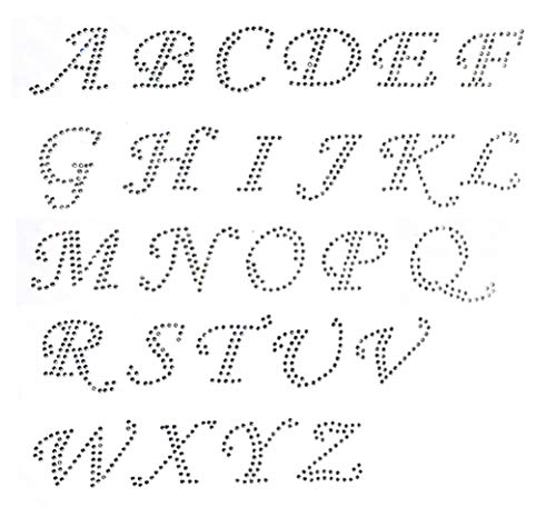 rococo designs Pack of Cursive Alphabet 26 Letters A to Z Clear Rhinestone  Iron on Hotfix Transfer, All Caps