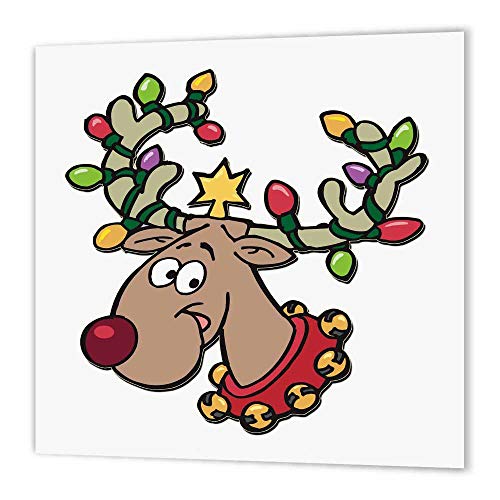 3dRose ht_160535_3 Reindeer with Holiday Lighted Antlers-Iron on Heat Transfer Paper for White Material, 10 by 10-Inch
