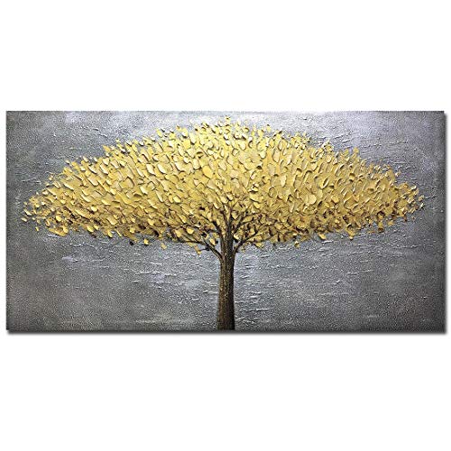 Yotree Paintings, 24x48 Inch Paintings Oil Hand Painting Golden-Gray Tree Painting 3D Hand-Painted On Canvas Abstract Artwork