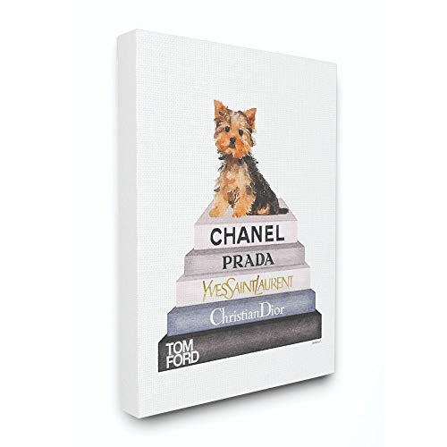 Stupell Industries Book Stack Yorkie Dog Glam Fashion Watercolor Canvas Wall Art, 30 x 40, Design by Artist Amanda Greenwood