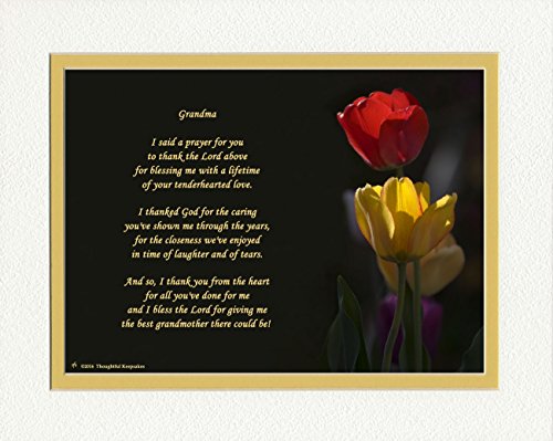Grandmother, Grandfather Gifts Grandma Gift with Thank You Prayer for Best Grandmother Poem. Red & Yellow Tulips Photo, 8x10 Double Matted. Special