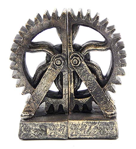 Bellaa 25662 Gears Bookends Industrial Steampunk Shabby Chic 7 inch