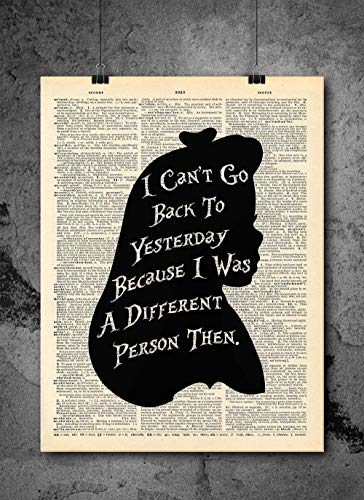 Local Vintage Prints Alice In Wonderland - Back To Yesterday Quote - Alice In Wonderland Wall Art - Vintage Art - Authentic Upcycled Dictionary