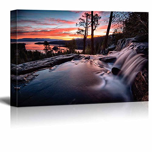 wall26 - Canvas Prints Wall Art - Water Falling into a Lake, Lake Tahoe | Modern Wall Decor/Home Decoration Stretched Gallery