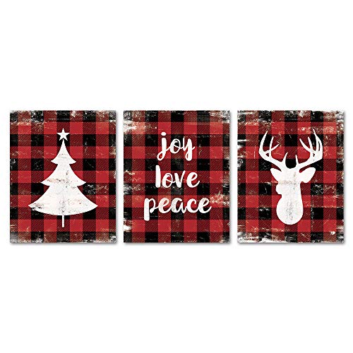 SUMGAR Christmas Wall Art Prints Unframed 8x10 Farmhouse Decor Red Black Buffalo Posters Quotes Pictures Artwork Set of 3