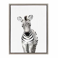 Kate and Laurel Sylvie Baby Zebra Animal Print Portrait Framed Canvas Wall Art by Amy Peterson, 18x24 Gray