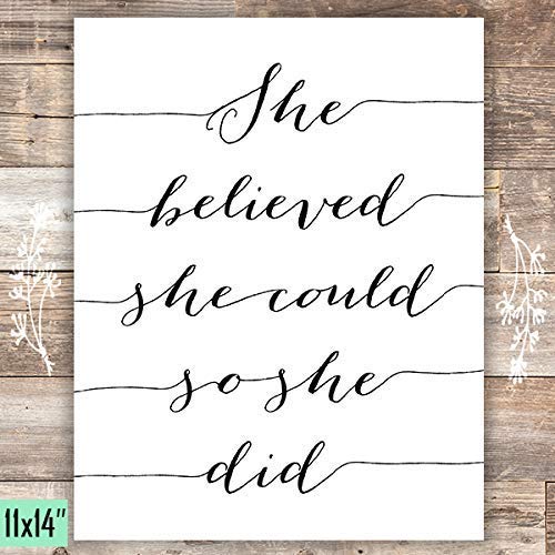 Dream Big Printables She Believed She Could So She Did Art Print - Unframed - 11x14