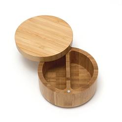 Lipper International 8839 Bamboo Wood Divided Spice Box with Swivel Cover, 4.75" Diameter x 2.75" Height