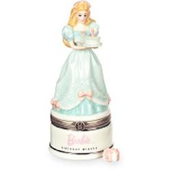 Barbie Birthday Wishes Blue with Present Trinket Porcelain Hinged Box Trinket Box