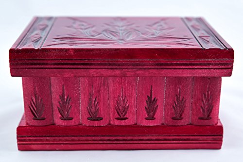 Kalotart's Wooden Puzzle Jewelry Boxes Hidden Compartment Safe Stash Puzzle Jewelry Box Lock Key Wood Brain Teaser Gift Idea Keepsake All Red